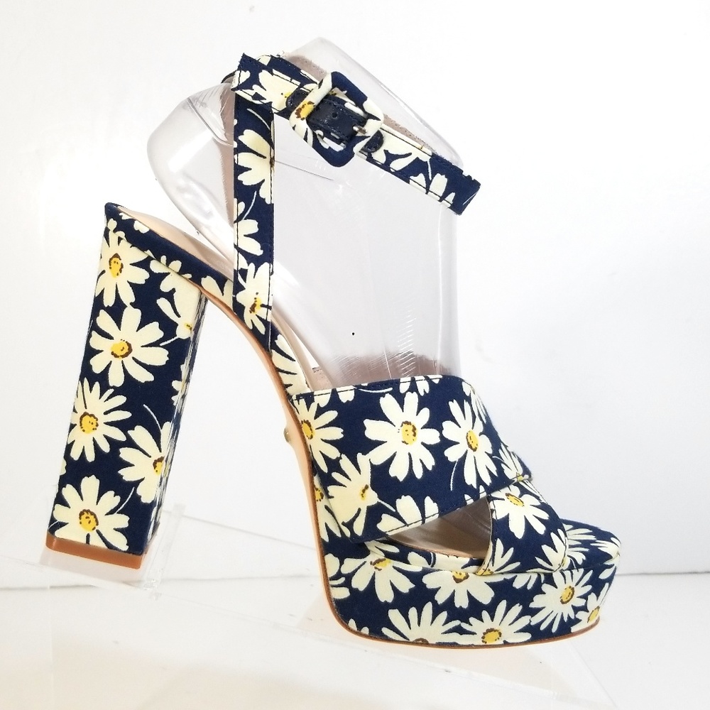 New Raye Women Shoes Floral Blue Sandals Sz 9.5